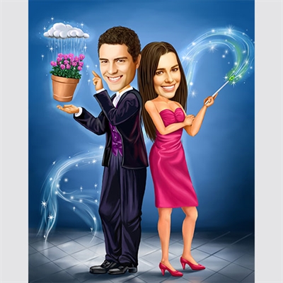 Magician Couple Caricaure from Photos - myDaVinci